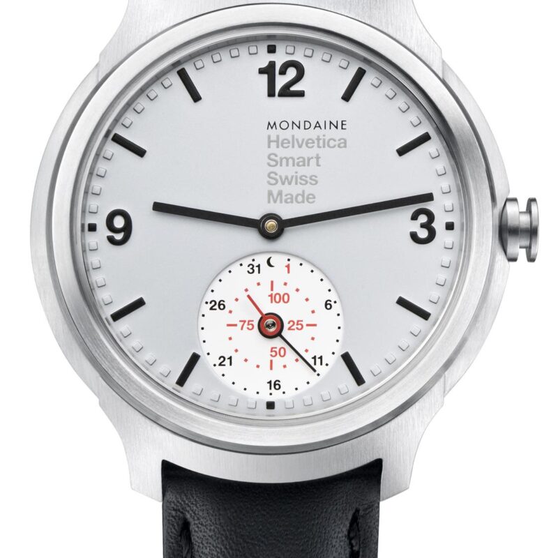 Mondaine Helvetica 1 Smart Limited Edition 1957 Model Silver Dial Black Leather Strap Men's Smartwatch MH1.B2S80.LB