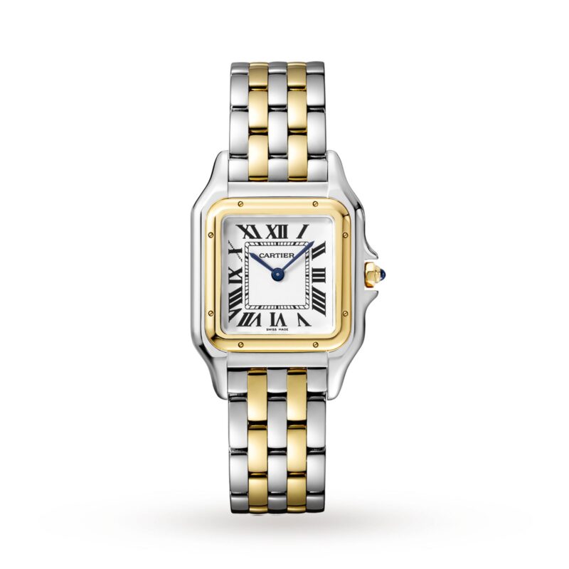 Panthère De Cartier Watch Medium Model, Quartz Movement, Yellow Gold, Steel