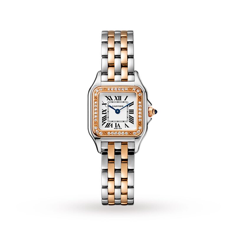 Panthère De Cartier Watch Small Model, Quartz Movement, Rose Gold, Steel, Diamonds