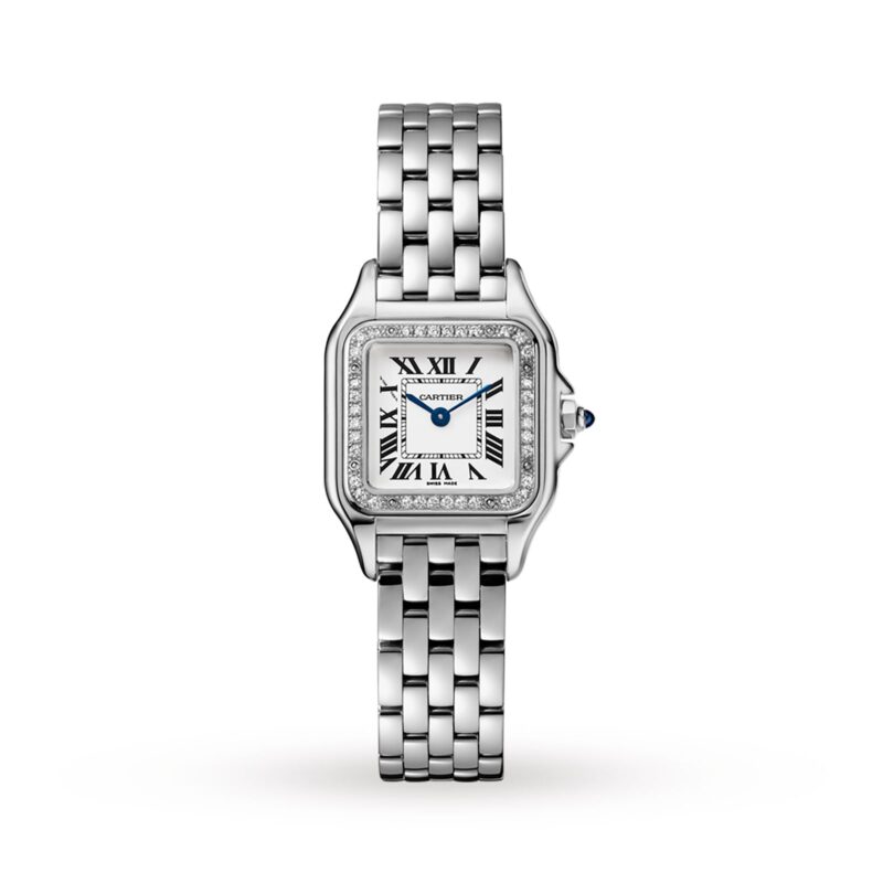 Panthère De Cartier Watch Small Model, Quartz Movement, Steel, Diamonds