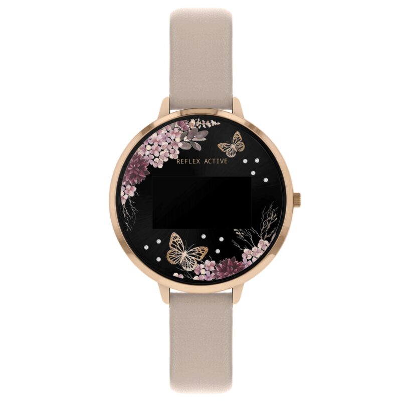 Reflex Active Series 03 Black Floral Dial Pink Silicone Strap Ladies Smartwatch RA03-2014