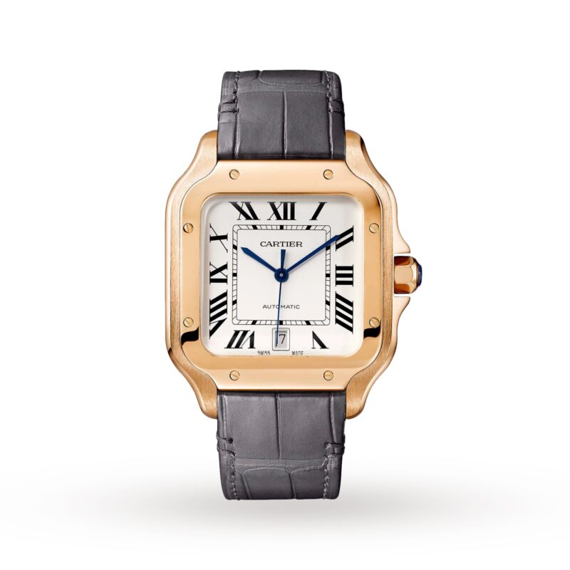 Santos De Cartier Watch Large Model, Automatic Movement, Pink Gold, 2 Interchangeable Leather Bracelets