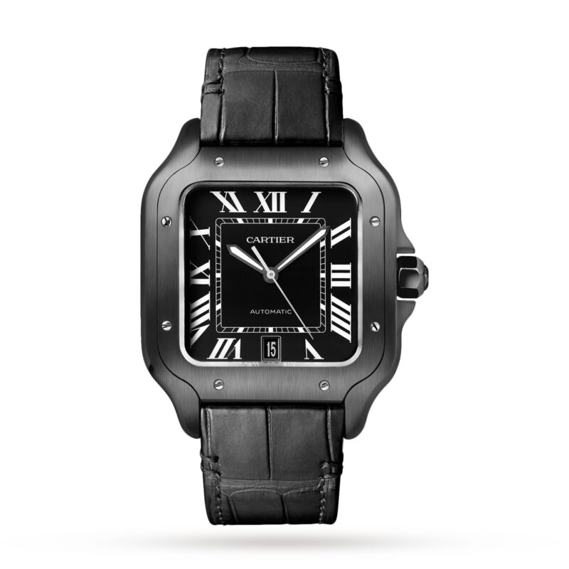 Santos De Cartier Watch Large Model, Automatic Movement, Steel, Adlc, Interchangeable Rubber And Leather Bracelets