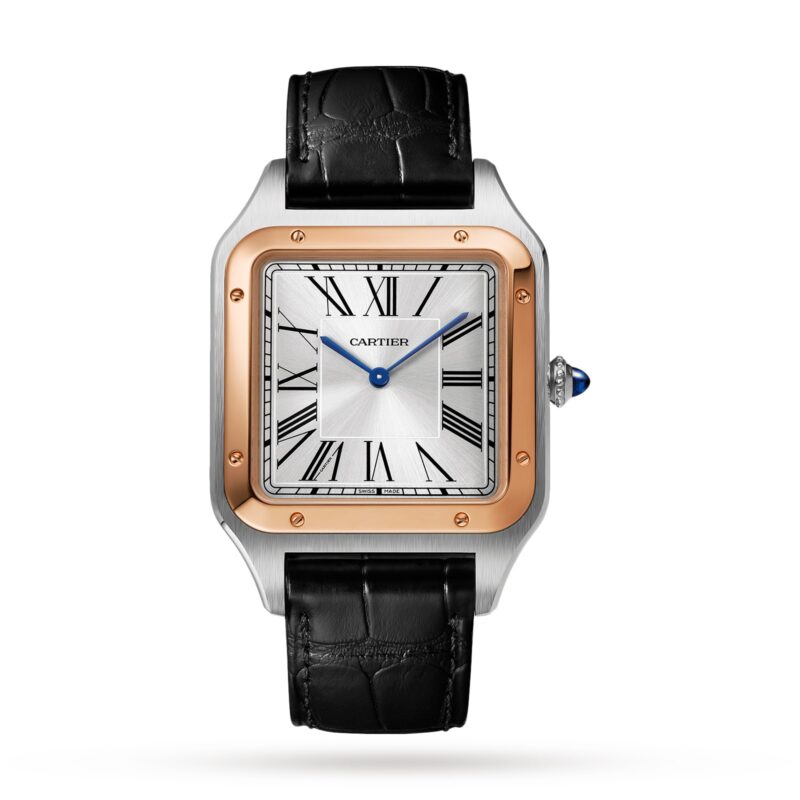 Santos-Dumont Watch Extra-large Model, Hand-Wound Mechanical Movement, Rose Gold, Steel, Leather