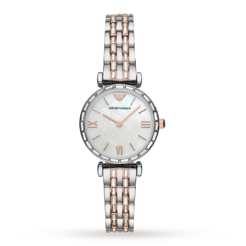 T-Bar Silver and Mother of Pearl Tone Ladies Watch