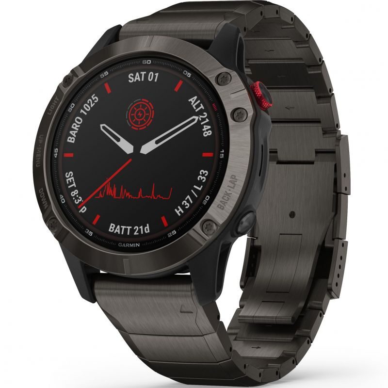 Unisex Garmin fenix 6 Pro Solar Titanium Solar Powered Bluetooth Smartwatch
