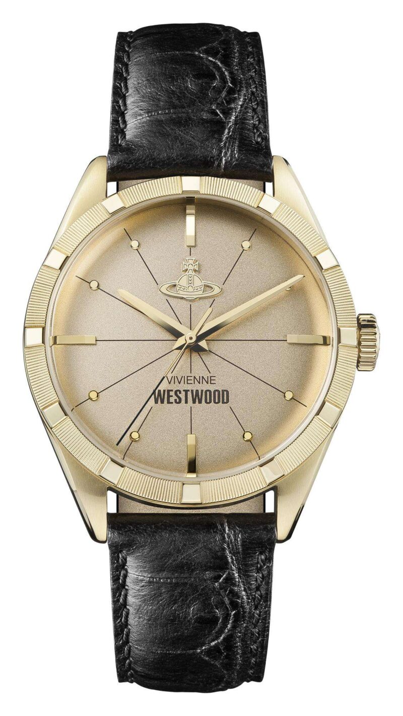 Vivienne Westwood Conduit Gold Dial Black Leather Strap Men's Watch VV192GDBK