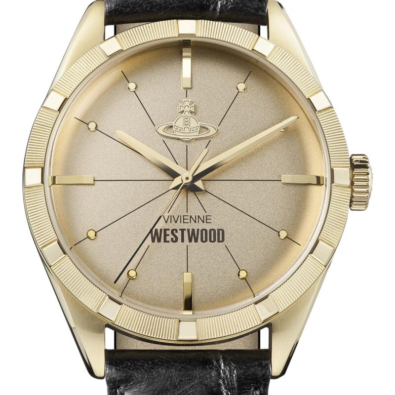 Vivienne Westwood Conduit Gold Dial Black Leather Strap Men's Watch VV192GDBK