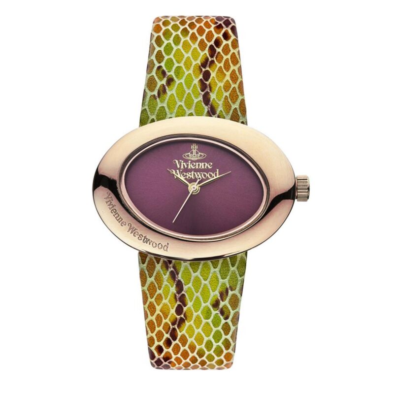 Vivienne Westwood Ellipse Quartz Purple Dial Green Leather Strap Ladies Watch VV014RS