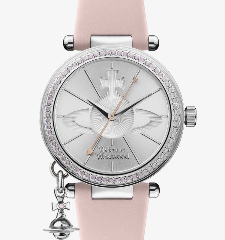 Vivienne Westwood Ladies Orb Pastelle Silver Dial Pale Pink Leather Strap Watch VV006SLPK