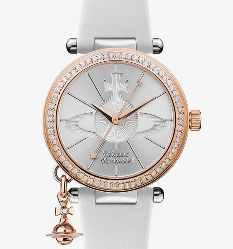 Vivienne Westwood Ladies Orb Pastelle Silver Dial White Leather Strap Watch VV006RSWH