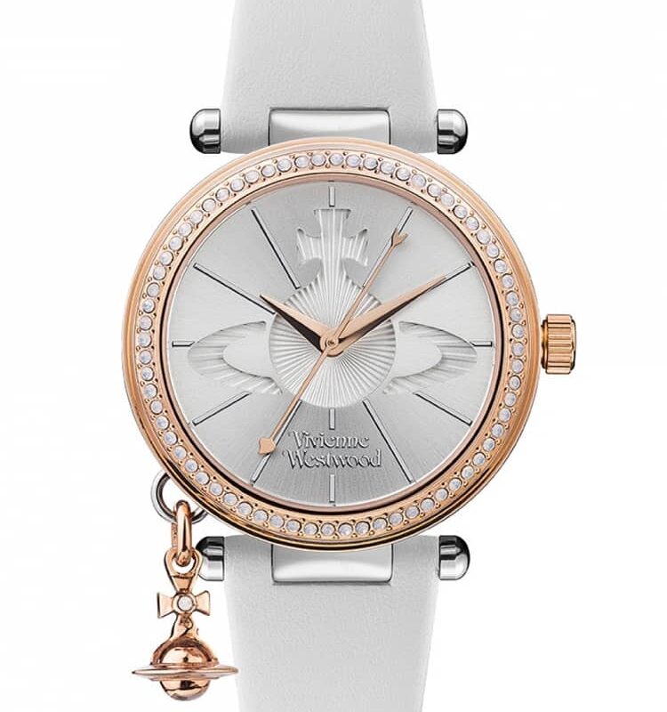 Vivienne Westwood Ladies Orb Pastelle Silver Dial White Leather Strap Watch VV006RSWH